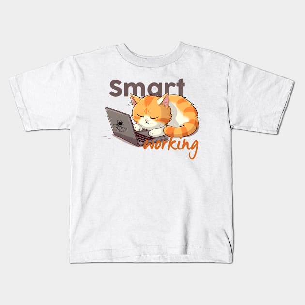 Smart Working Cat Kids T-Shirt by Urban Warriors